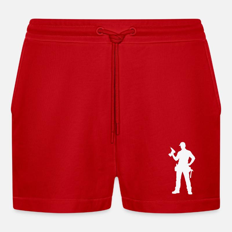 Craftsman silhouette with tools - Organic Relaxed Cropped Shorts Made in EU - red