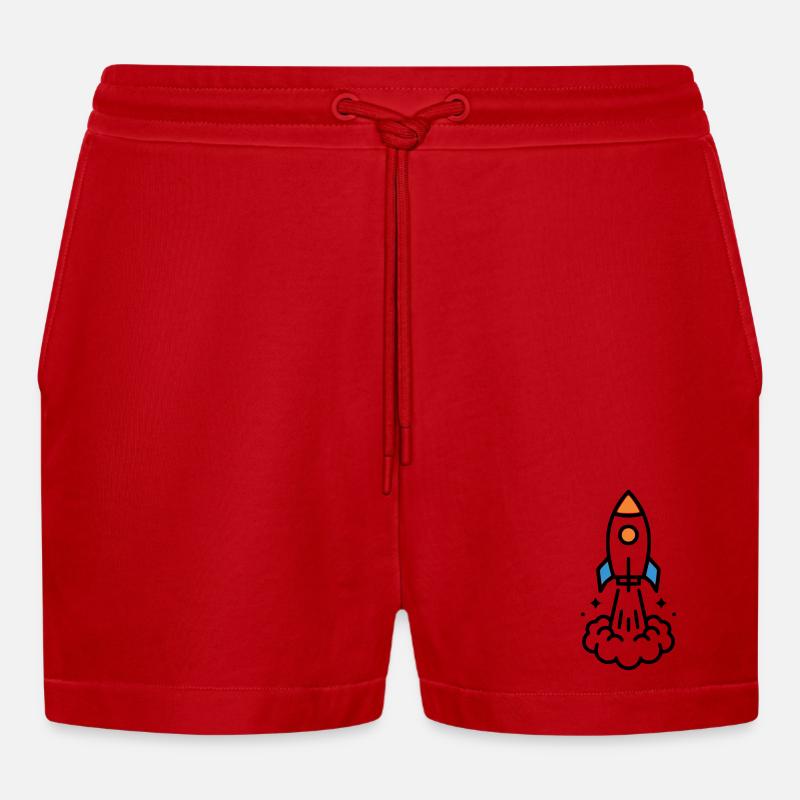 Comic spatial Rocket Launch - Short bio décontracté court fabriqué en UE - rouge