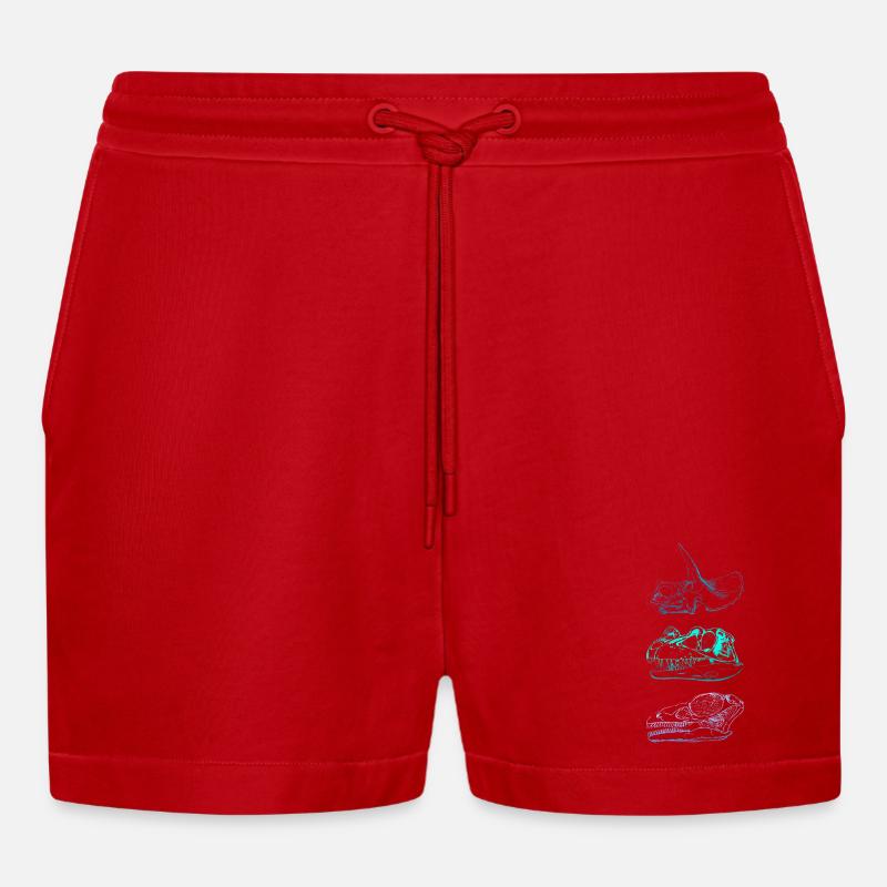 Dinosaur Skulls - Organic Relaxed Cropped Shorts Made in EU - red