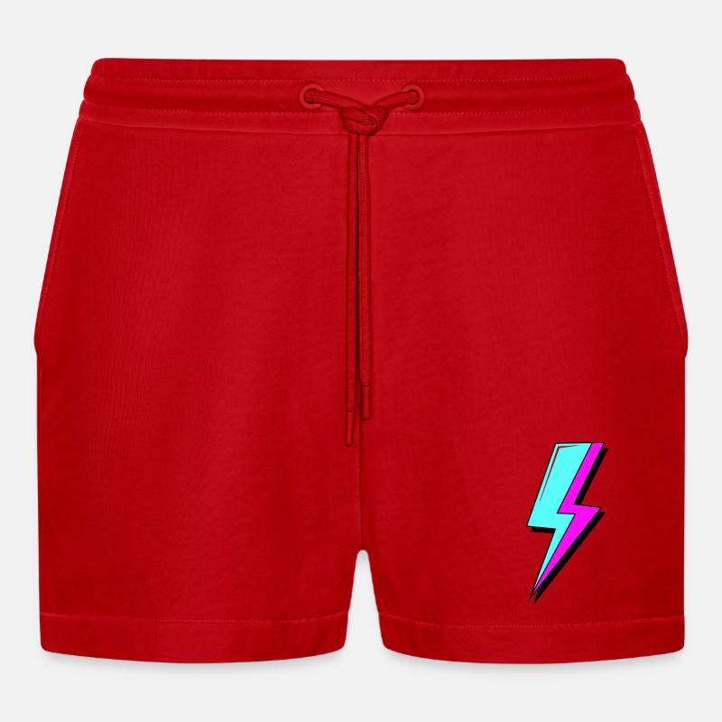 Psychedelic Neon Lightning - Organic Relaxed Cropped Shorts Made in EU - red
