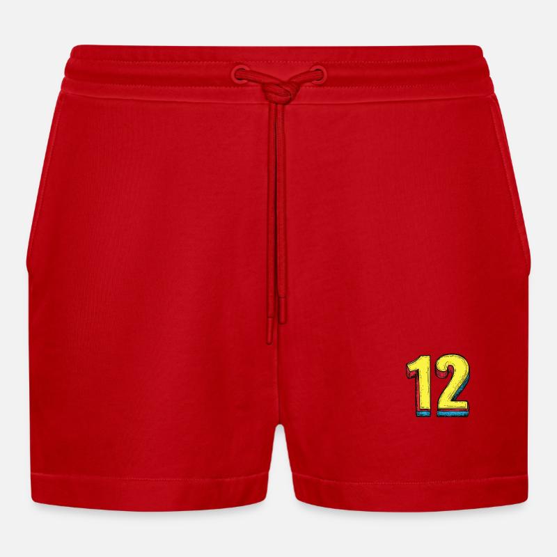 12 Number Comic - Organic Relaxed Cropped Shorts Made in EU - red
