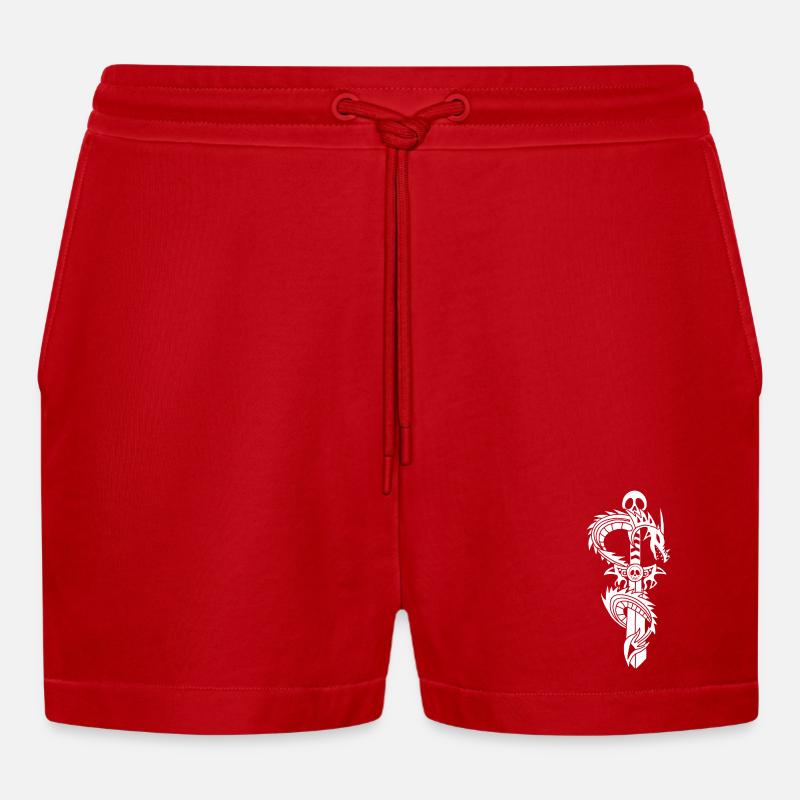Le dragon blanc et l'épée - Short bio décontracté court fabriqué en UE - rouge