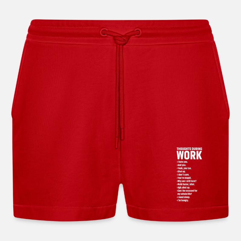 thoughts during work - Organic Relaxed Cropped Shorts Made in EU - red