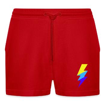 TriColor Neon-Strahl - Organic Relaxed Cropped Shorts Made in EU - Rot - Vorne
