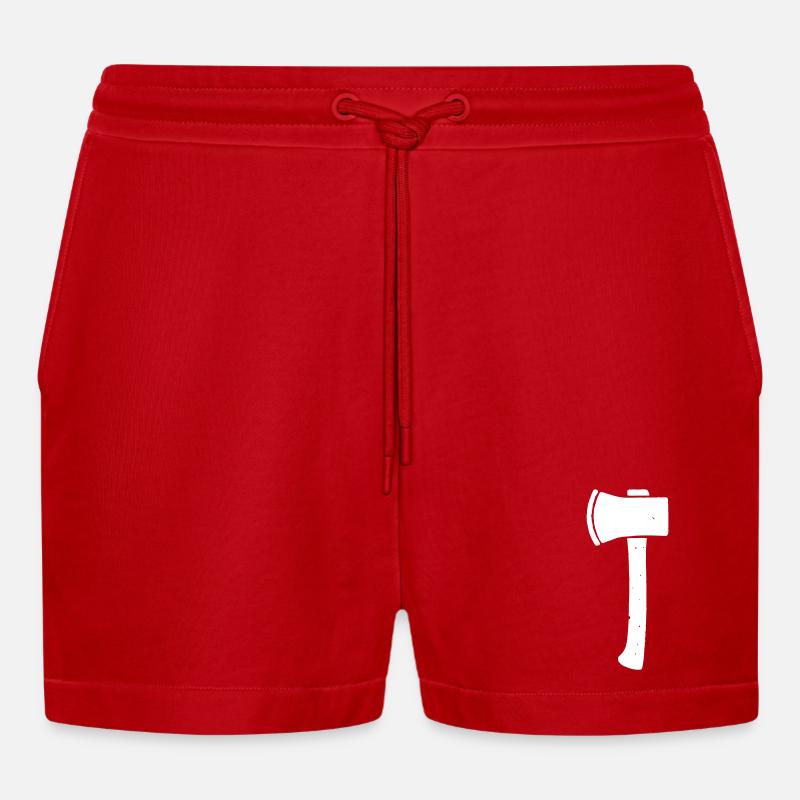 Axe Hatchet Tool Vector - Organic Relaxed Cropped Shorts Made in EU - red