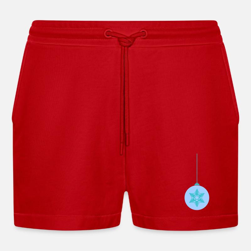 Weihnachtskugel Schneeflocken Blau Ornament - Organic Relaxed Cropped Shorts Made in EU - Rot