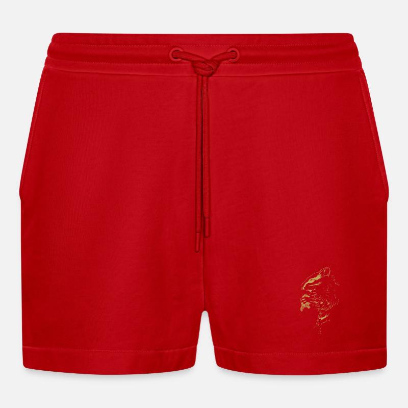 Illustrierte Designs mit Hörnchen - Organic Relaxed Cropped Shorts Made in EU - Rot