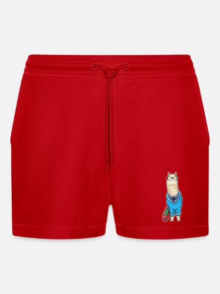 Alpaca Secretary Folder Office - Organic Relaxed Cropped Shorts Made in EU - red