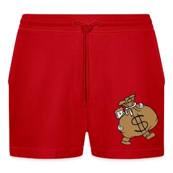 bear heavy dollar symbol sign money rich gel - Organic Relaxed Cropped Shorts Made in EU - red - Front