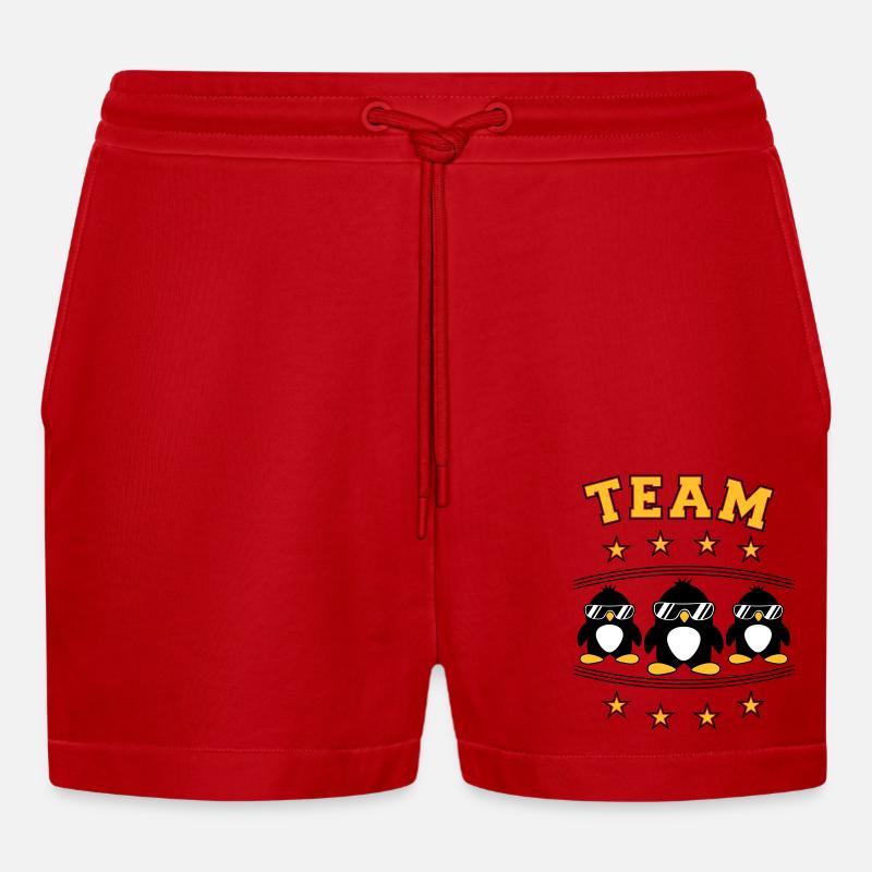 Pinguine Team Freunde - Organic Relaxed Cropped Shorts Made in EU - Rot
