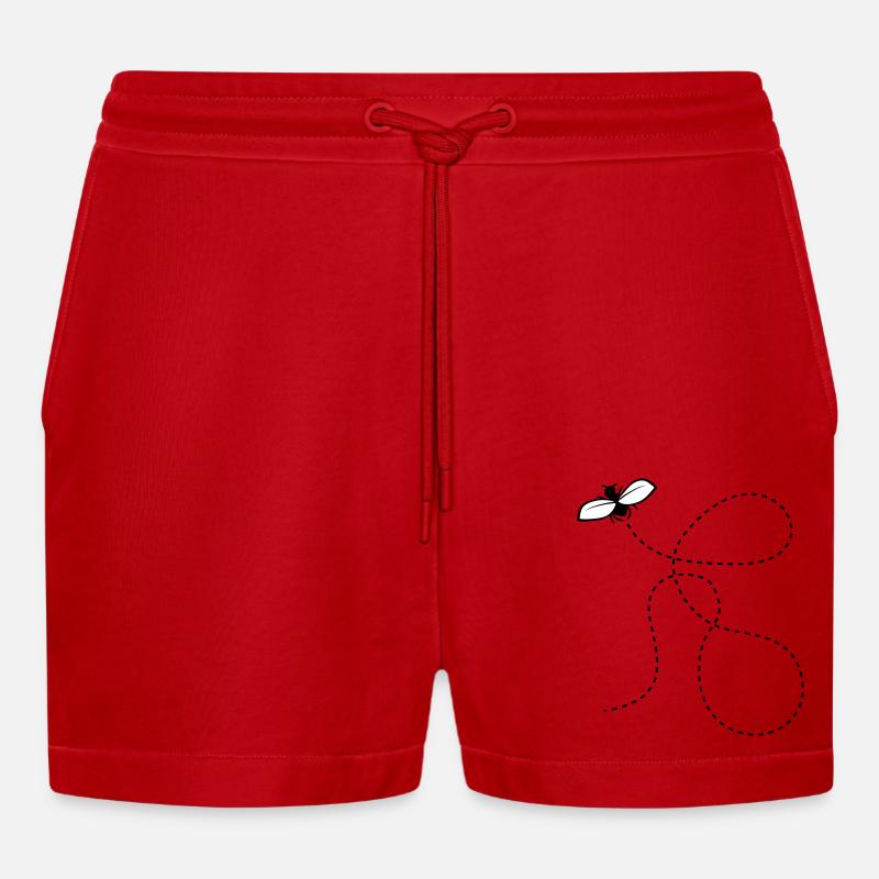 Dashed Line Fly - Organic Relaxed Cropped Shorts Made in EU - red