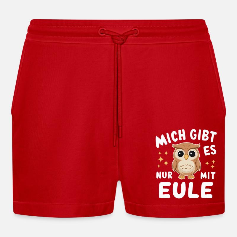 Nachteule Eule Eulen Vogel - Organic Relaxed Cropped Shorts Made in EU - Rot