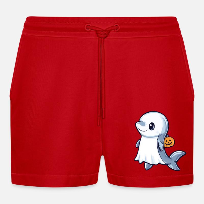 Delfin Halloween Comic Geist - Organic Relaxed Cropped Shorts Made in EU - Rot