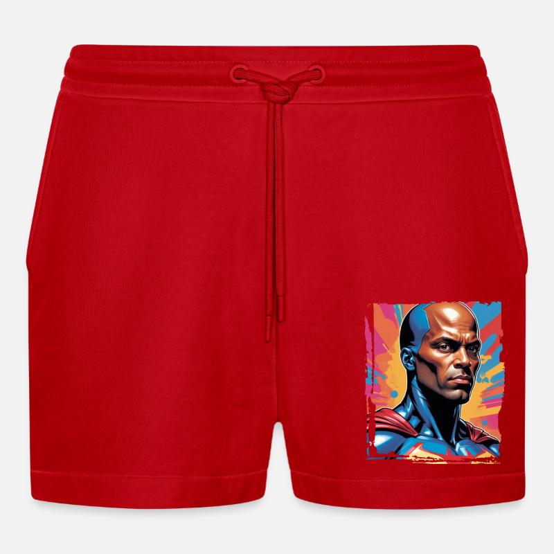Porträt eines Sci-Fi-Superhelden - Organic Relaxed Cropped Shorts Made in EU - Rot