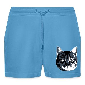 Cat Realistic Pet Cute Cute Kitten - Organic Relaxed Cropped Shorts Made in EU -  Sol Blue - Front