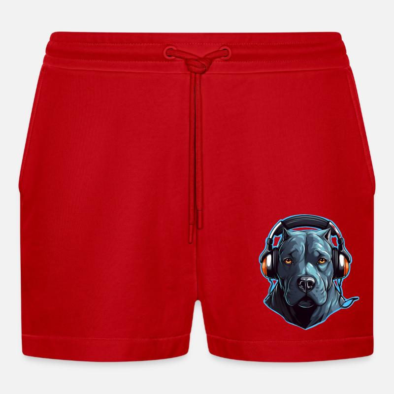 Cooler Pitbull mit Kopfhörern - Organic Relaxed Cropped Shorts Made in EU - Rot