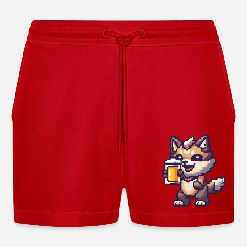 Bière Wolf Pixel - Short bio décontracté court fabriqué en UE - rouge
