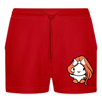 Vogel Dame Frau weiblich hübsches Gesicht Schleife - Organic Relaxed Cropped Shorts Made in EU - Rot - Vorne