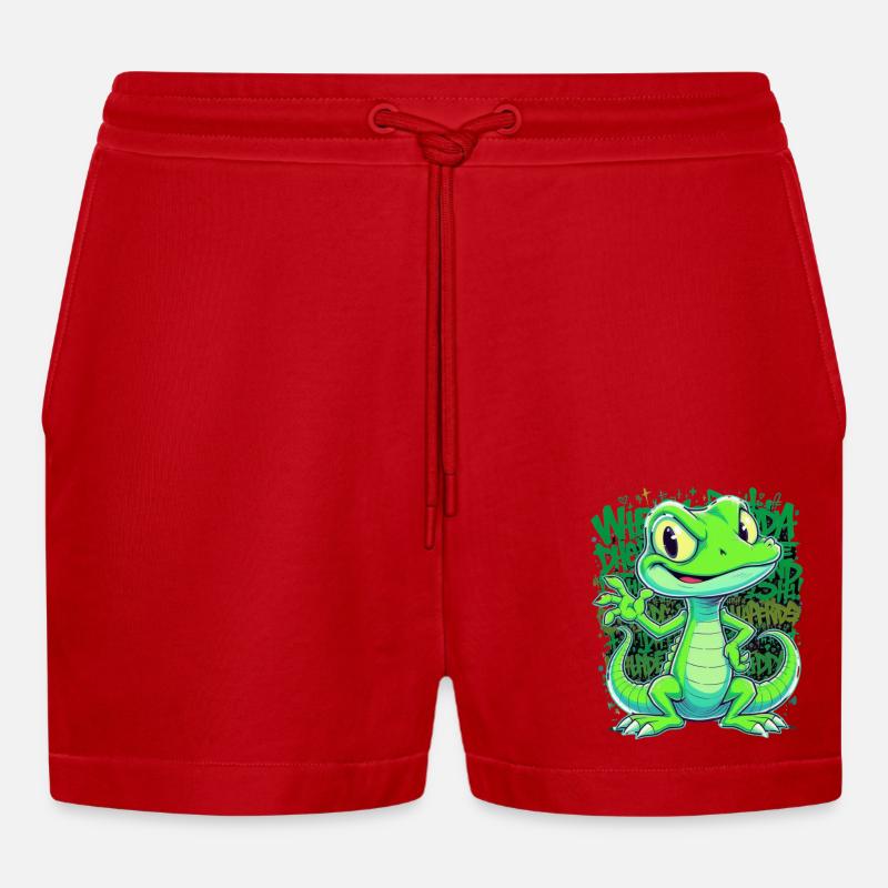 Fröhliche Echse – Witziger Comic Style - Organic Relaxed Cropped Shorts Made in EU - Rot