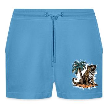 Leopard Insel Palme - Organic Relaxed Cropped Shorts Made in EU -  Sol Blue - Vorne