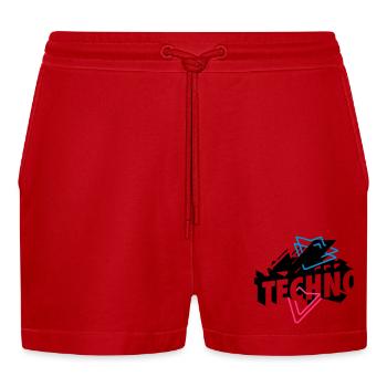 Techno Music - Organic Relaxed Cropped Shorts Made in EU - red - Front