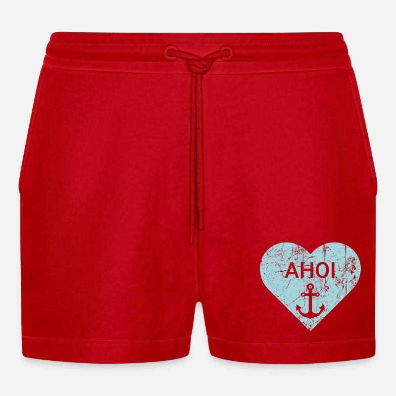 Maritimes Herz - Organic Relaxed Cropped Shorts Made in EU - Rot