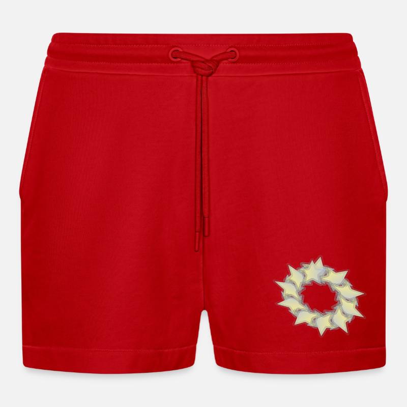 Pattern Star Circle effect - Organic Relaxed Cropped Shorts Made in EU - red