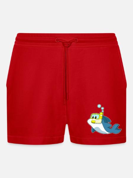 Dolphin Diver Snorkel Diving - Organic Relaxed Cropped Shorts Made in EU - red