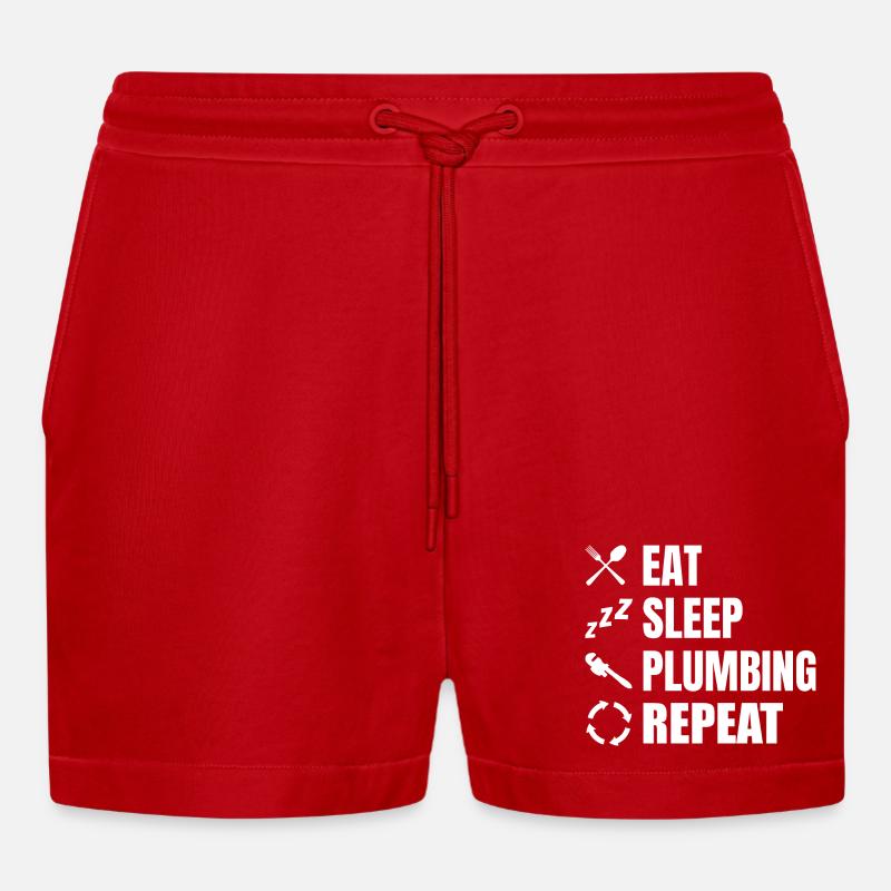 Eating, sleeping, plumbing, repeating - Organic Relaxed Cropped Shorts Made in EU - red