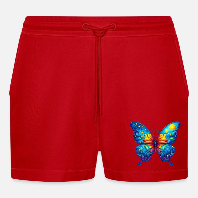 Van Gogh Schmetterling - Organic Relaxed Cropped Shorts Made in EU - Rot