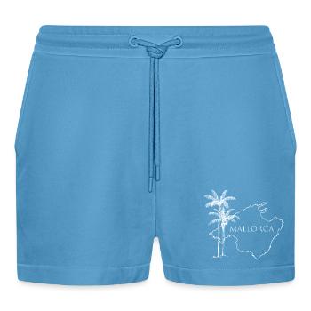 Mallorca Insel Palmen Urlaub Entspannung Reisen - Organic Relaxed Cropped Shorts Made in EU -  Sol Blue - Vorne