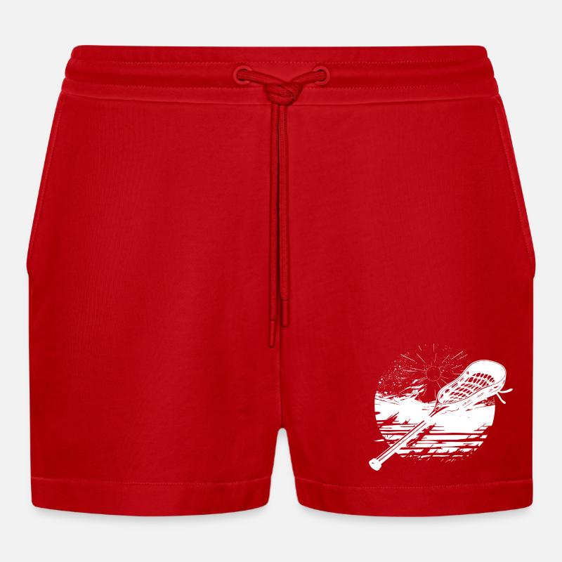 Lacrosse Schläger Grafik - Organic Relaxed Cropped Shorts Made in EU - Rot