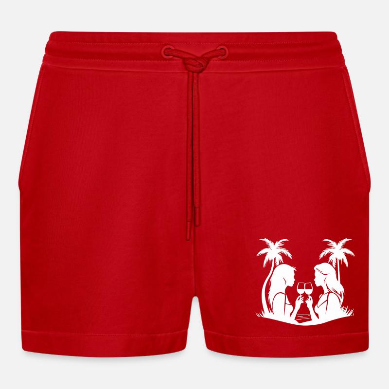 Women's Dinner Party Silhouette - Organic Relaxed Cropped Shorts Made in EU - red