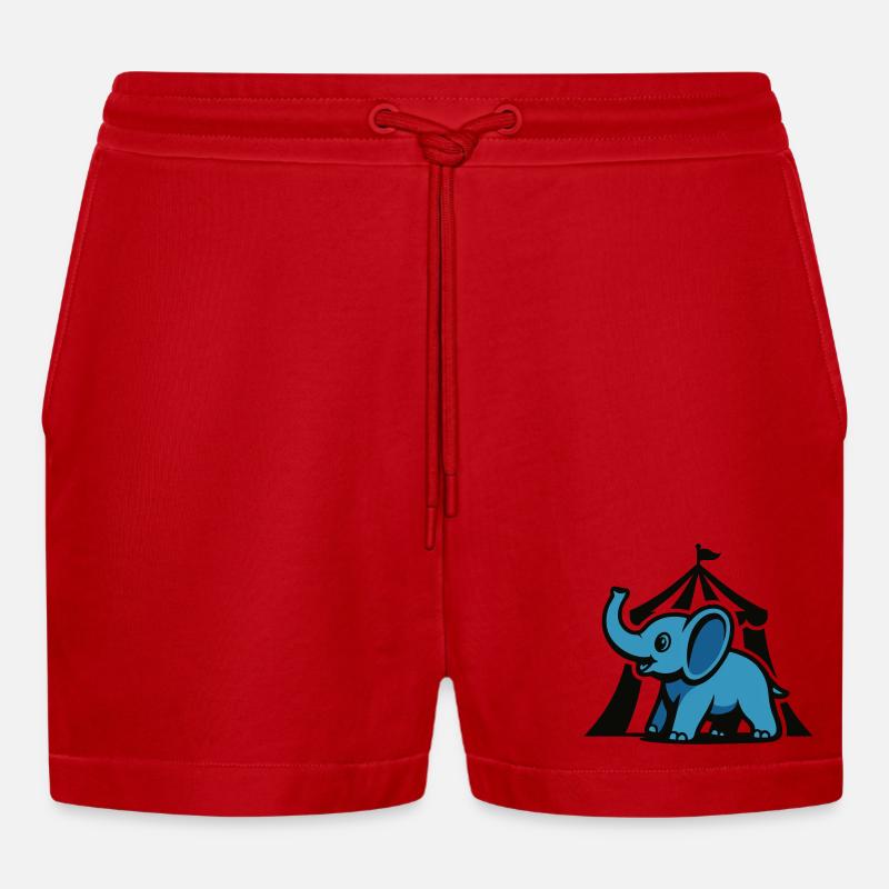 Blue Circus Elephant - Organic Relaxed Cropped Shorts Made in EU - red