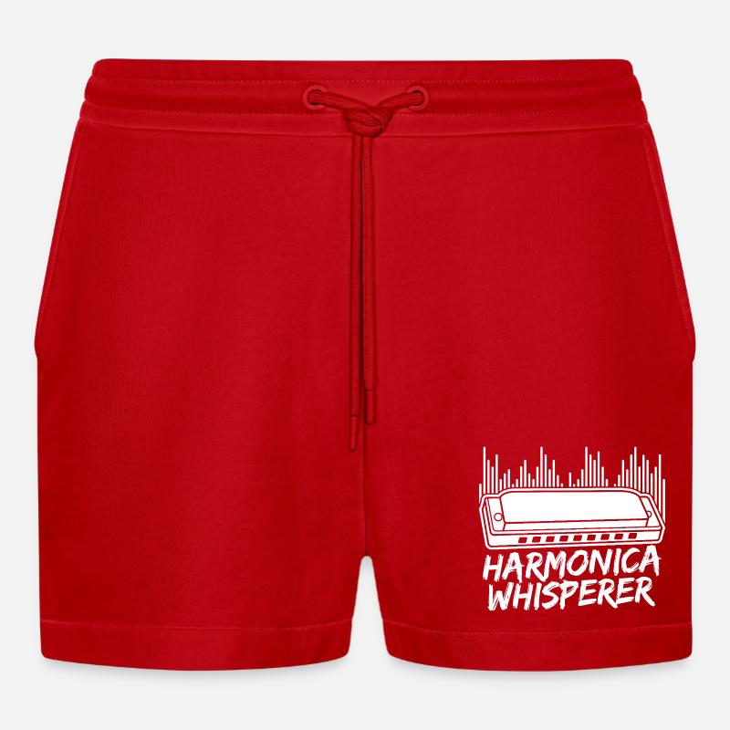 Harmonica Musican Whisperer Harmonica - Organic Relaxed Cropped Shorts Made in EU - red