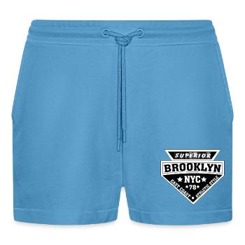Brooklyn NYC Athletic Schild - Organic Relaxed Cropped Shorts Made in EU -  Sol Blue - Vorne
