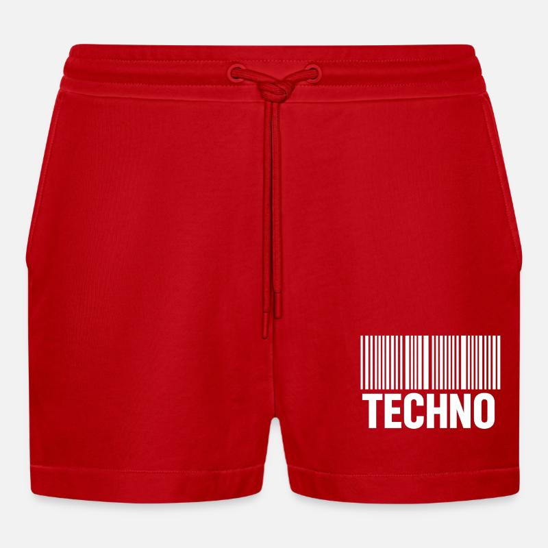 Techno Barcode Pattern - Organic Relaxed Cropped Shorts Made in EU - red