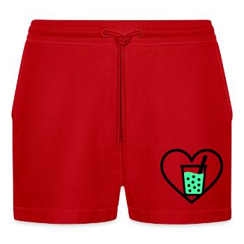 Bubble Tea Heart Boba Drink Sweet Trend - Organic Relaxed Cropped Shorts Made in EU - Rot - Vorne