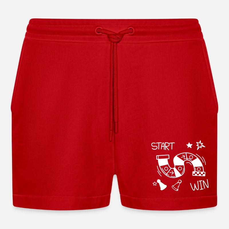 Start Win Arcade Board Game - Organic Relaxed Cropped Shorts Made in EU - red