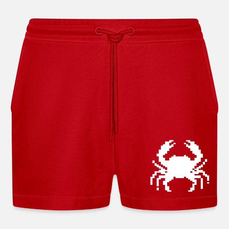 Pixelkrabben-Design - Organic Relaxed Cropped Shorts Made in EU - Rot