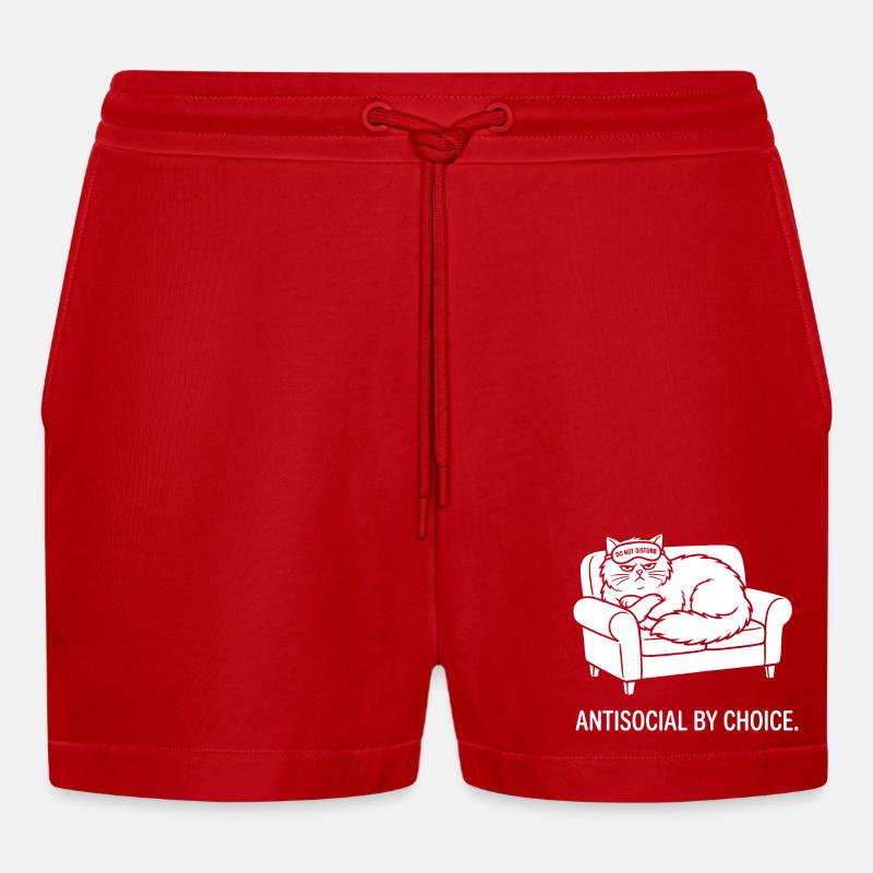 Antisocial by Choice Katze Geschenk - Organic Relaxed Cropped Shorts Made in EU - Rot
