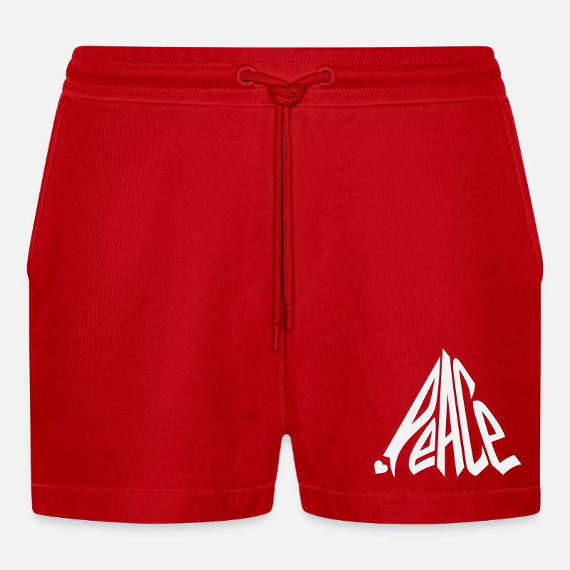 Peace Graffiti Heart Lettering - Organic Relaxed Cropped Shorts Made in EU - red