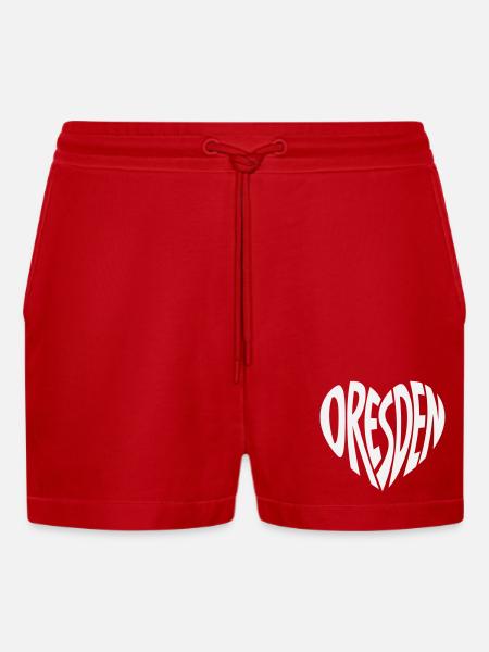 Dresden Heart Lettering - Organic Relaxed Cropped Shorts Made in EU - red