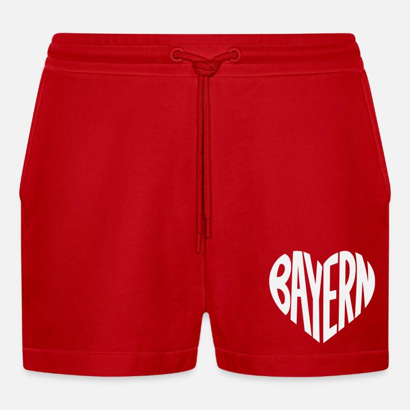 Bayern Herz Typografie - Organic Relaxed Cropped Shorts Made in EU - Rot