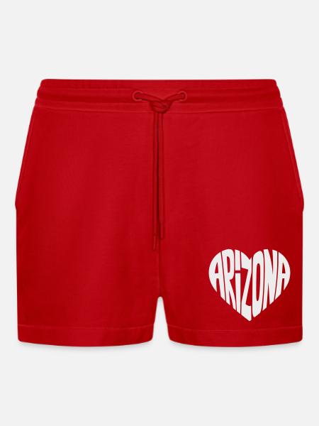 Arizona Heart Typo - Organic Relaxed Cropped Shorts Made in EU - red