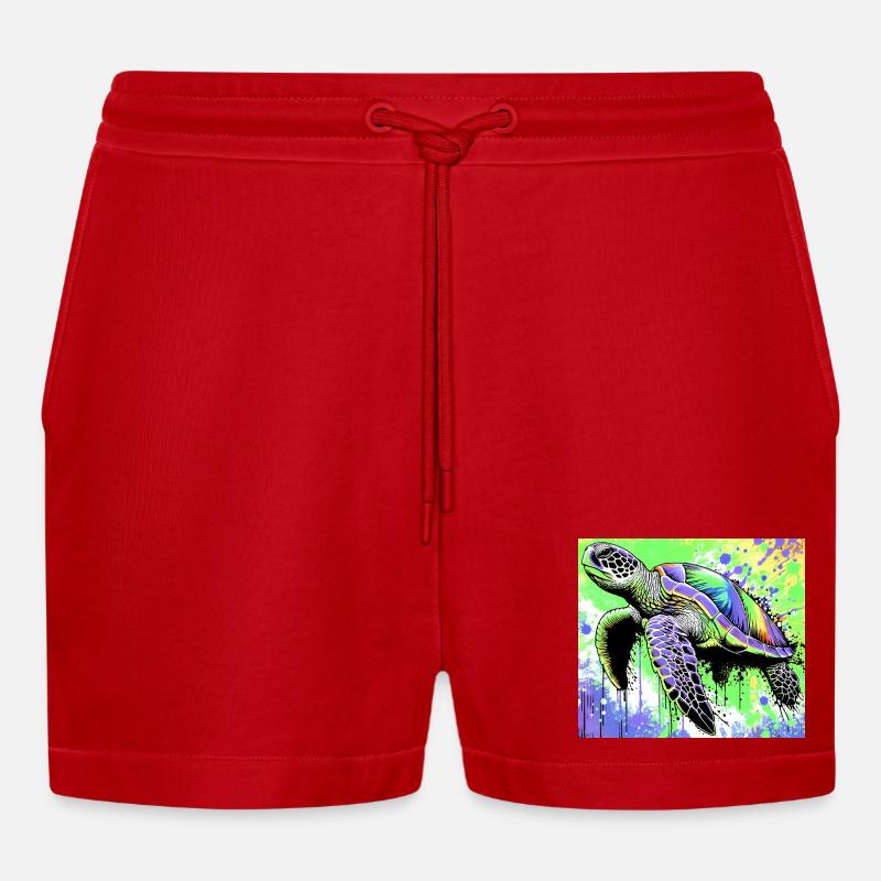 turtle - Organic Relaxed Cropped Shorts Made in EU - red