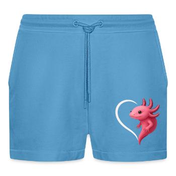 Cute Axolotl with Heart - Organic Relaxed Cropped Shorts Made in EU -  Sol Blue - Front