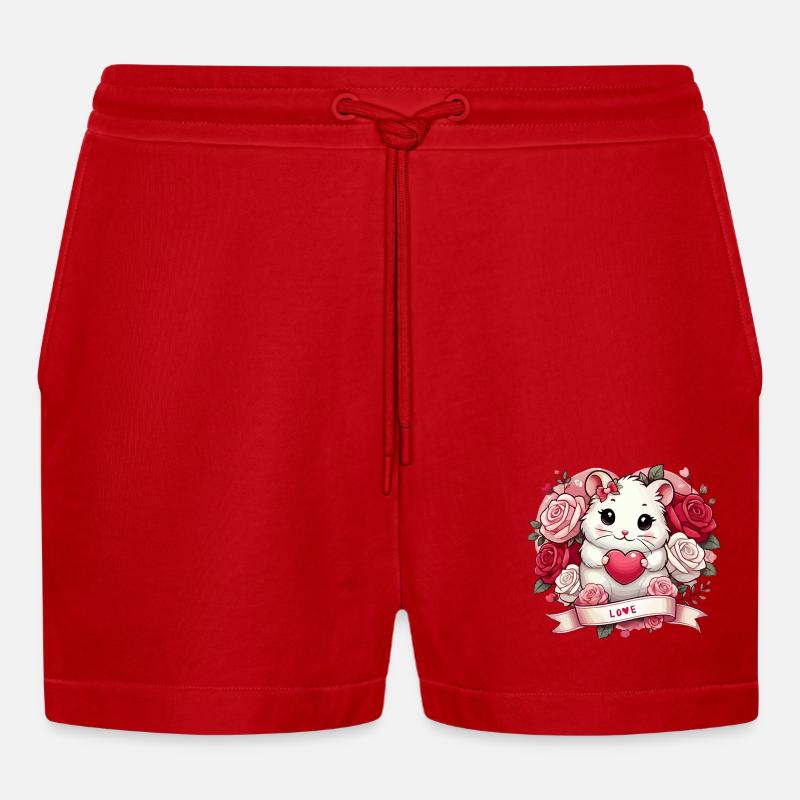 Romantischer Hamster mit Rosen - Organic Relaxed Cropped Shorts Made in EU - Rot