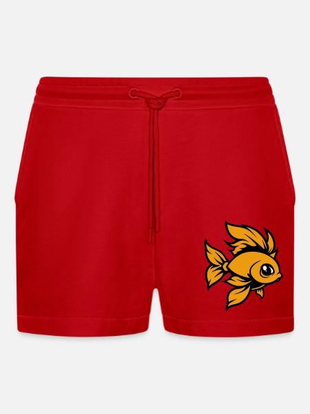 Goldfish Fish Comic - Organic Relaxed Cropped Shorts Made in EU - red