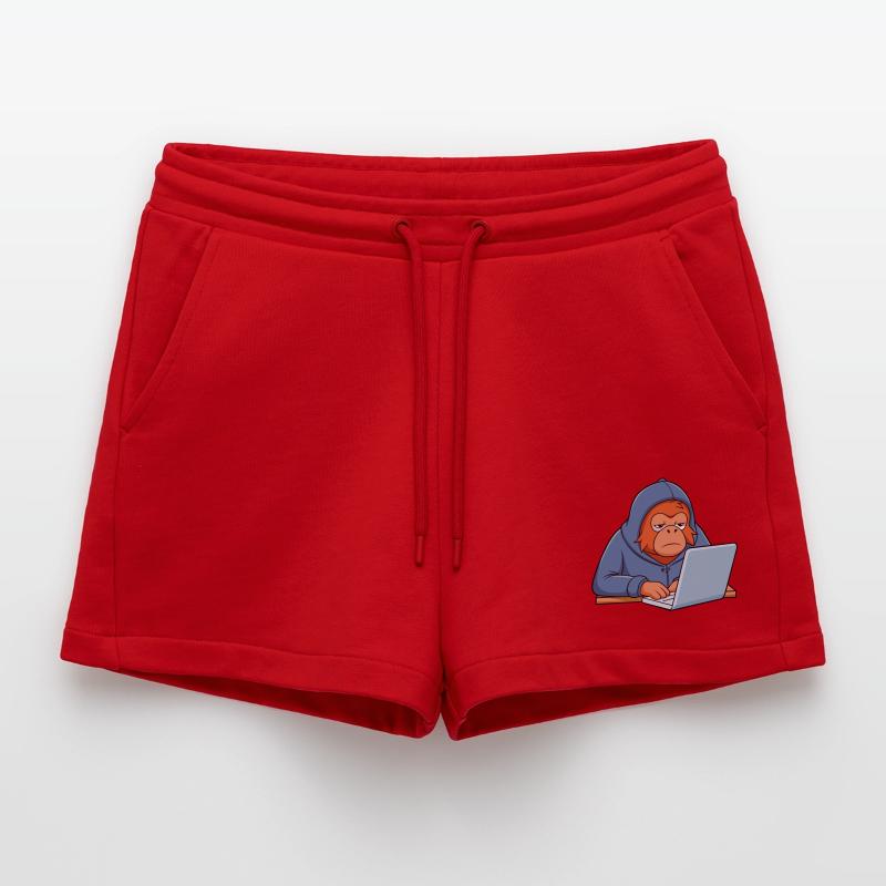 Mignon orang-outan hacker dans un sweat à capuche devant le PC Short bio décontracté court fabriqué en UE